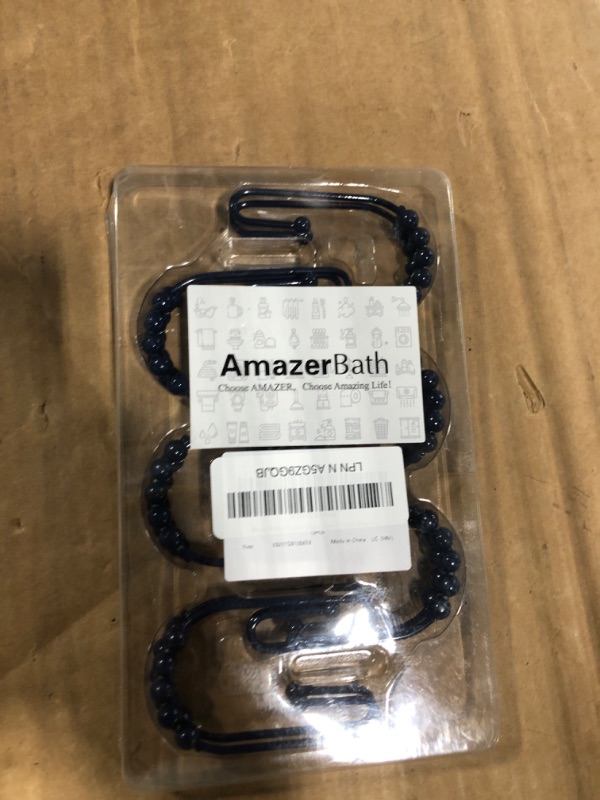 Photo 1 of AmazerBath Shower Curtain Hooks, Navy Blue Shower Curtain Rings Rust Proof Non-Slip Double Hook Shower Curtain Hooks for Shower Curtain, Sturdy Shower Curtain Rings, Metal Shower Hooks Ring 12Pcs