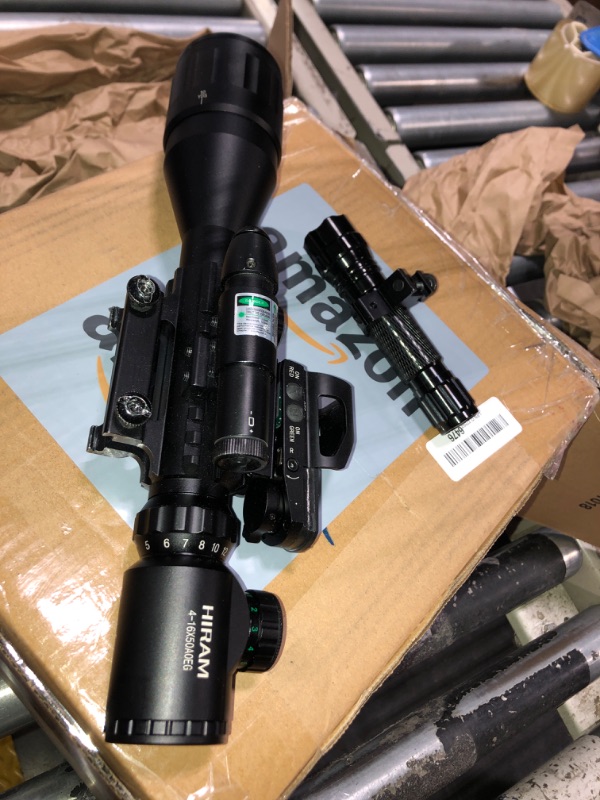 Photo 2 of ****DIRT INSIDE LENS***HIRAM 4-16x50 AO Rifle Scope Combo with Green Laser, Reflex Sight, and 5 Brightness Modes Flashlight