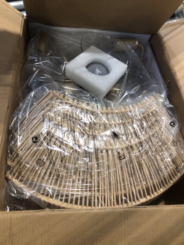 Photo 1 of 20'' Boho Rattan Ceiling Fan with Light, Coastal Caged Ceiling Fans with Lights and Remote Control, Enclosed Hidden Flush Mount with Reversible 6 Speeds for Living Room Bedroom Nursery