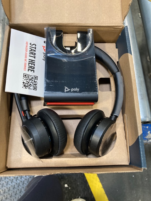 Photo 1 of Poly Voyager 4320 UC Wireless Headset & Charge Stand (Plantronics) - Stereo Headphones w/Noise-Canceling Boom Mic - Connect PC/Mac/Mobile via Bluetooth - Works w/Teams, Zoom, & More - Amazon Exclusive