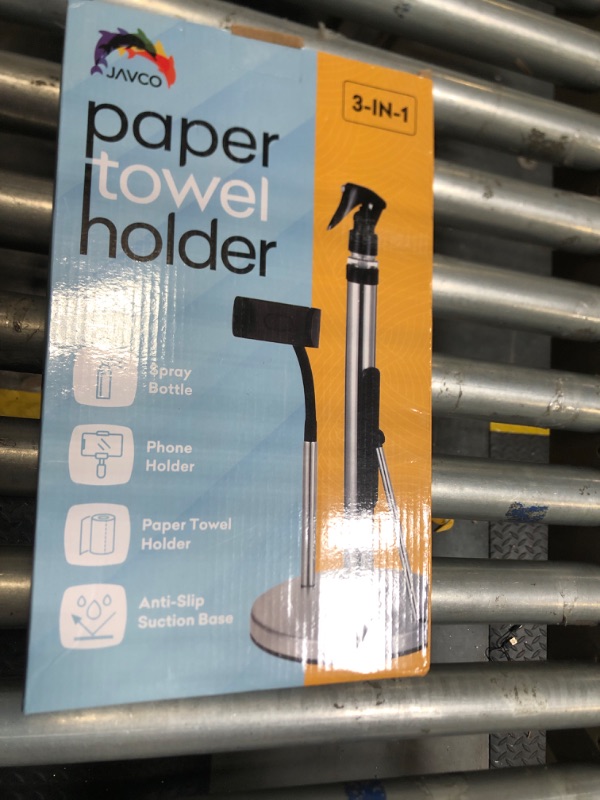 Photo 2 of 3 in 1 Paper Towel Holder with Spray Bottle, Kitchen Towel Holder with Phone Holder, Paper Towel Holder Countertop, Black Paper Towel Holer