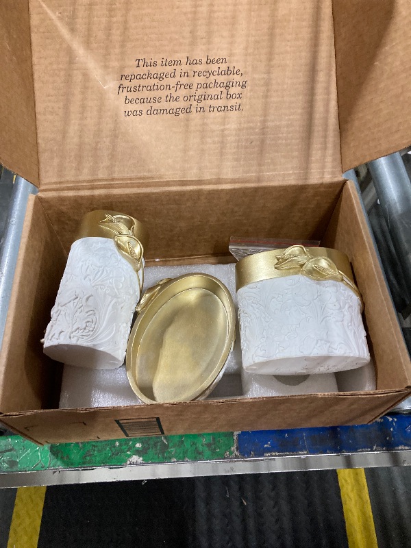 Photo 1 of **MISSING SOME PIECES**Hymmah Bathroom Accessories Set,Golden Design Toothbrush Holder,Farmhouse Bathroom Decor,4 Pcs Resin Gift Set Apartment Necessities, Contain Toothbrush Cup,Soap Dispenser,Soap Dish,Tumbler**MISSING TOOTHBRUSH CUP