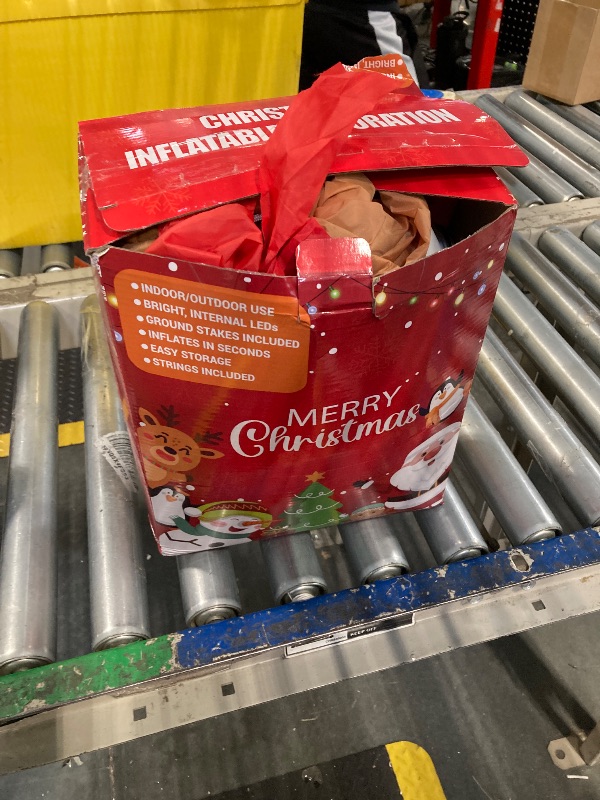 Photo 1 of FLATO 10 FT Long Merry Christmas Inflatable Decorations, Smile Inflatables Gingerbread Man Gift Box Outdoor Xmas Decor with Built-in Colorful Rotating and White LED Lights for Holiday, Lawn, Party