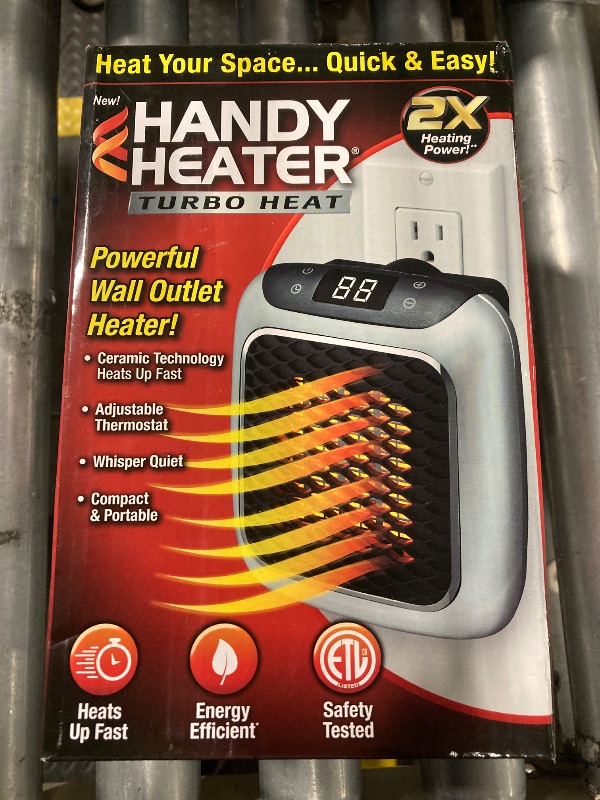 Photo 2 of *** NEW FACTORY SEALED***Ontel Handy Heater Turbo Heat Wall Outlet Small Space Heater with Adjustable Thermostat, Programmable 12-Hour Timer, Auto Shut Off - Quiet & Space-Saving Ceramic Mini Heater (Packaging May Vary)