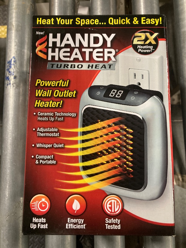 Photo 2 of *** NEW FACTORY SEALED***Ontel Handy Heater Turbo Heat Wall Outlet Small Space Heater with Adjustable Thermostat, Programmable 12-Hour Timer, Auto Shut Off - Quiet & Space-Saving Ceramic Mini Heater (Packaging May Vary)