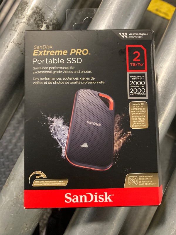 Photo 2 of *** NEW FACTORY SEALED*** SanDisk 2TB Extreme PRO Portable SSD - Up to 2000MB/s - USB-C, USB 3.2 Gen 2x2, IP65 Water and Dust Resistance, Updated Firmware - External Solid State Drive - SDSSDE81-2T00-G25