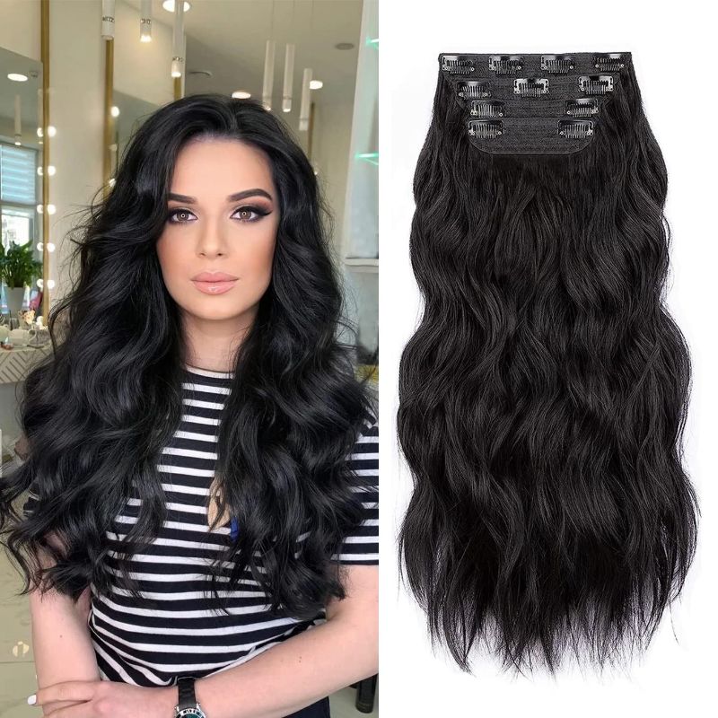 Photo 1 of 
Black Hair Extensions, 4Pcs Clip in Hair Extensions, 20 Inches Long Curly Hair Extensions Clip ins, Soft Synthetic Hair Extensions (Color: Black)
Color:Black