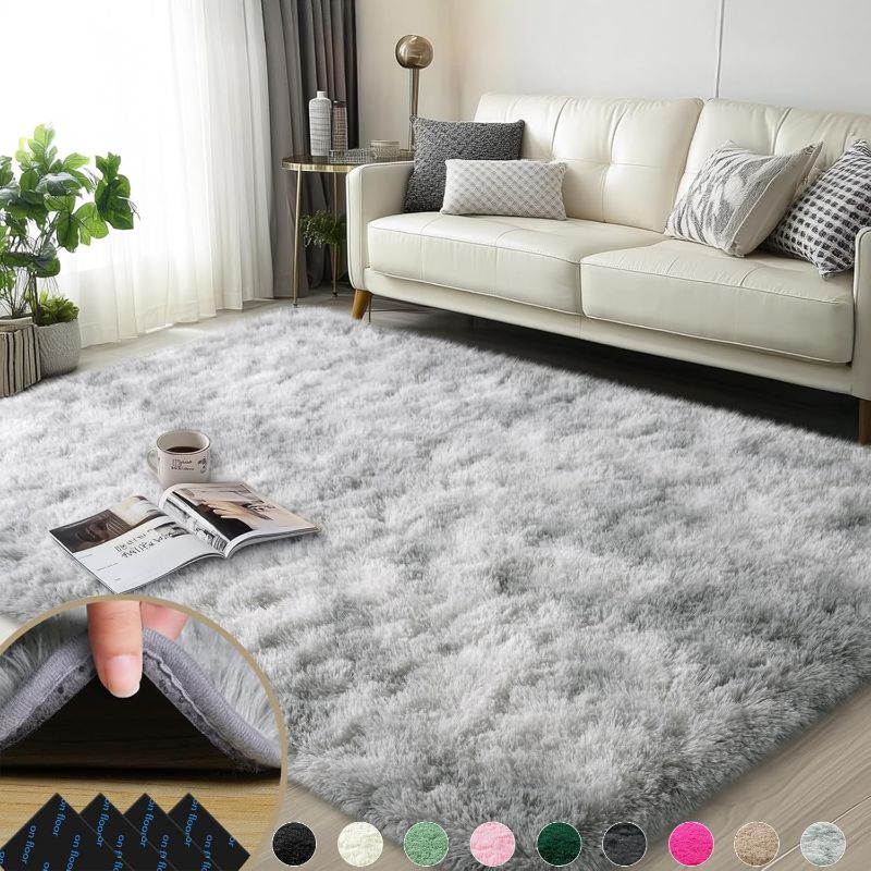 Photo 2 of 
Mugorn 3x5 Rugs for Bedroom, Fluffy Area Rugs for Living Room, Soft Shag Kids Rug Small Carpet with 4 Non-Slip Rug Pads (Grey Tie-Dyed, 3ft x 5ft)