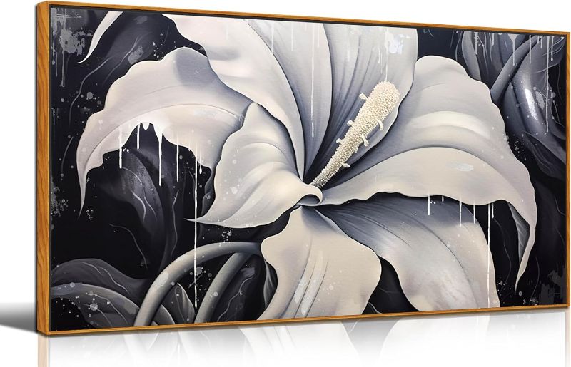 Photo 1 of 
Flower Canvas Wall Art for Bedroom - Black and White Wall Art Home Office Decor with Framed Size 20" x 40"