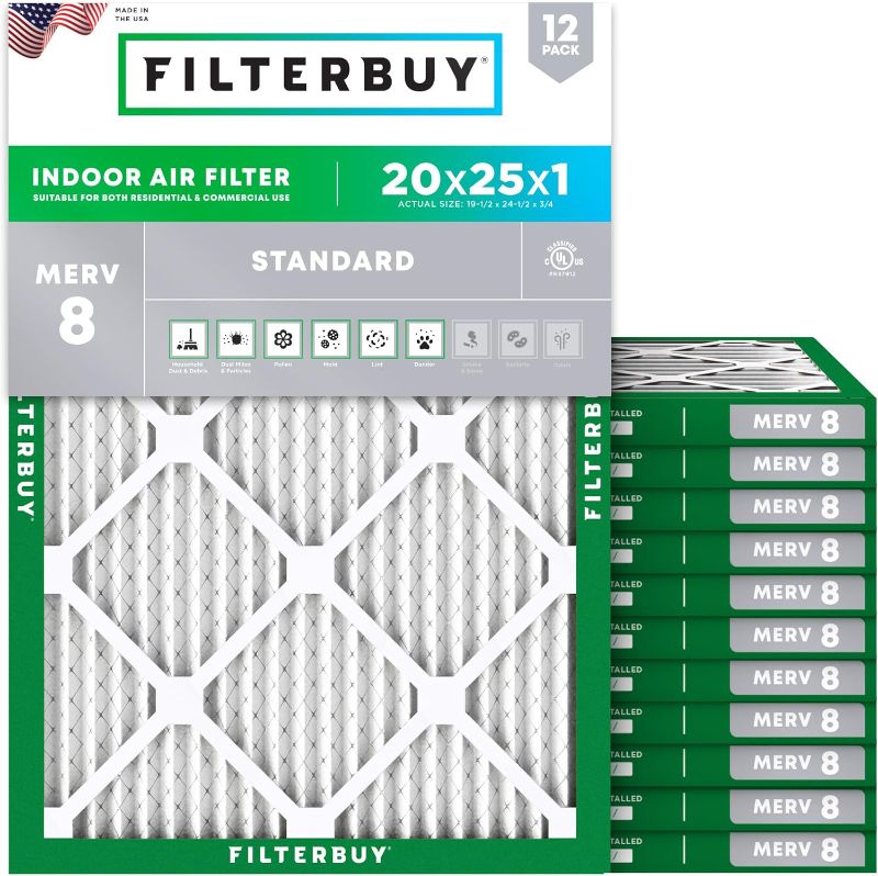 Photo 1 of *****similar****Filterbuy 20x25x1 Air Filter MERV 8 Dust Defense (12-Pack), Pleated HVAC AC Furnace Air Filters Replacement (Actual Size: 19.50 x 24.50 x 0.75 Inches)