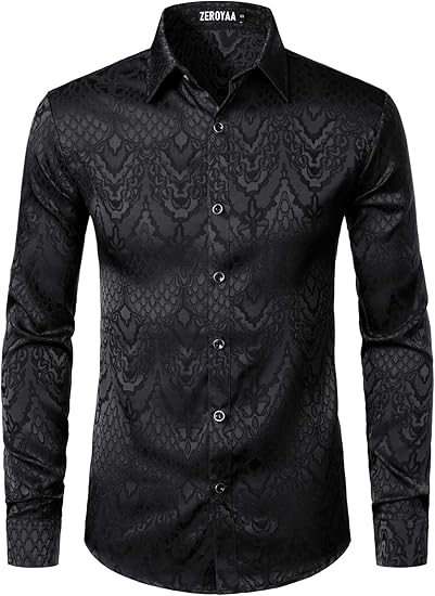 Photo 1 of ***MEDIUM SIZE*** ZEROYAA Men's Hipster Slim Fit Long Sleeve Gothic Jacquard Button Up Dress Shirts for Party Prom
