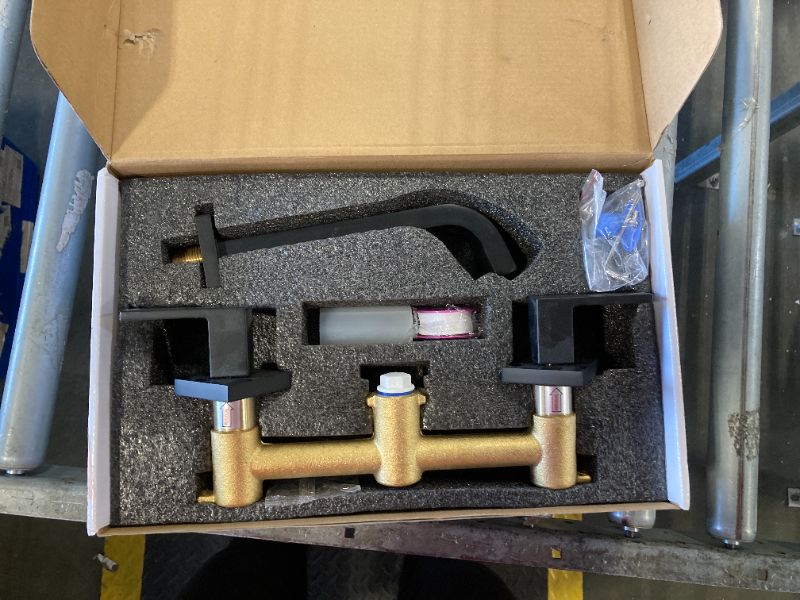 Photo 1 of ***little scratch on the metal*** CHALIRS Brass Wall Mount Bathroom Faucet,Matte Black Wall Mounted Vessel Sink Faucet with Dual Lever Handles,Widespread 3 Holes Wall Faucet for Vanity Lavatory Sink,Rough in Valve
