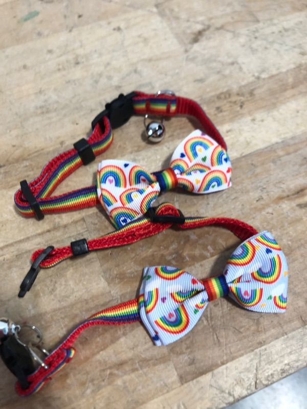 Photo 1 of 2 Pcs Cat Collar Breakaway with Bell, Cat Bow Tie Collars for Girl Boy Cats Puppy Love Heart Collar (Hearts)