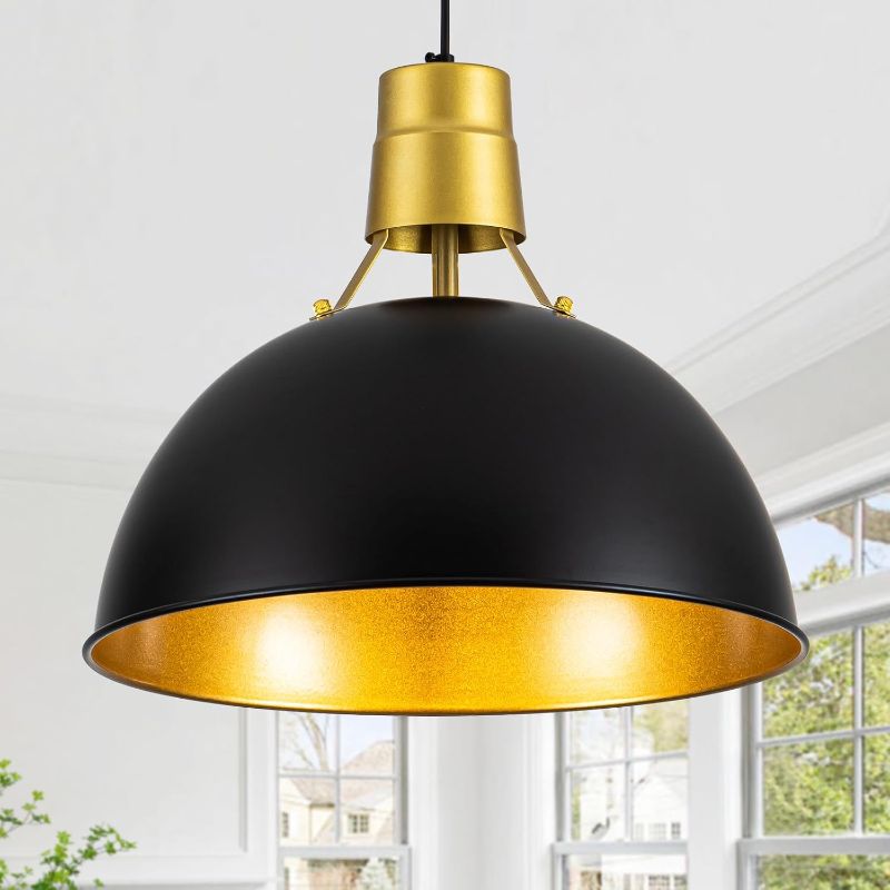 Photo 1 of 16" Black and Gold Pendant Light, Dome Pendant Light Kitchen Island, Farmhouse Vintage Chandelier, Industrial Dining Lights Fixture for Hallway Kitchen Island Foyer
