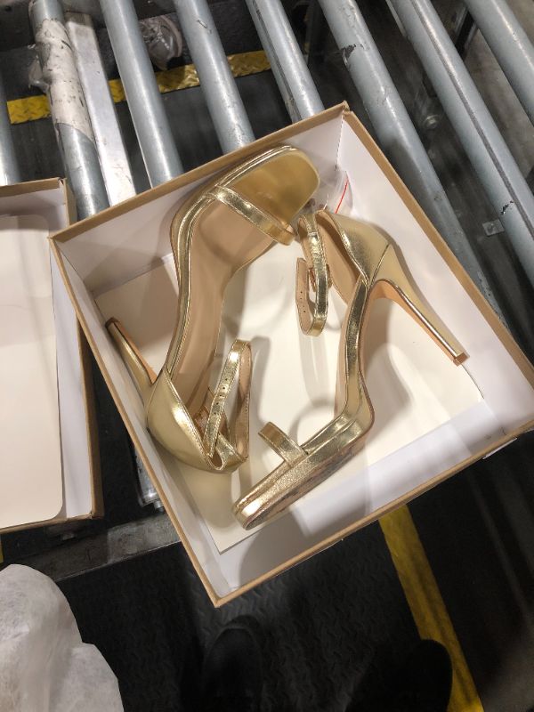 Photo 1 of ***SIZE 9*** Elisabet Tang Women's 4.3 Inch Platform High Heeled Sandals Strappy Stiletto Open Square Toe Heel with Ankle Strap at Wedding Party Prom Work Dating