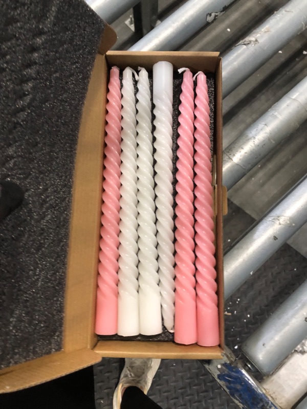 Photo 2 of 10 Inch 3 Pink & 3 White Spiral Taper Candle Set, Unscented Dripless Candlesticks for Wedding, Holiday Décor, and Festive Dinners | Fits Standard Holders