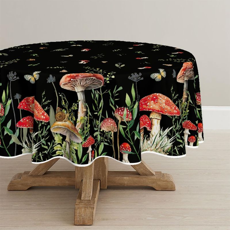 Photo 2 of 
Horaldaily Mushroom Tablecloth 70x70 Inch Round, Black Seasonal Vintage Washable Seasonal Table Cover for Party Picnic Dinner Decor