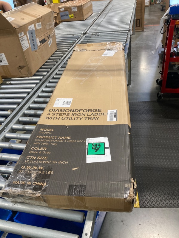 Photo 1 of 4 Step Ladder, Folding Step Stool with Tool Platform, Wide Anti-Slip Pedal and Anti-Slip Feet, Sturdiest Steel Construction, 900lbs Capacity Steel Ladder, Installation Free, Grey