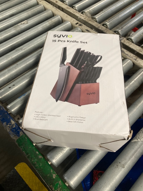 Photo 1 of ***Missing items***
syvio Knife Set, 15 Pcs Kitchen Knife Set with Block and Sharpener, with Heavy Poultry Shears and 6pcs Serrated Steak Knives Razor-Sharp, Stainless Steel, Lightweight, Anti-Slip Handle. 