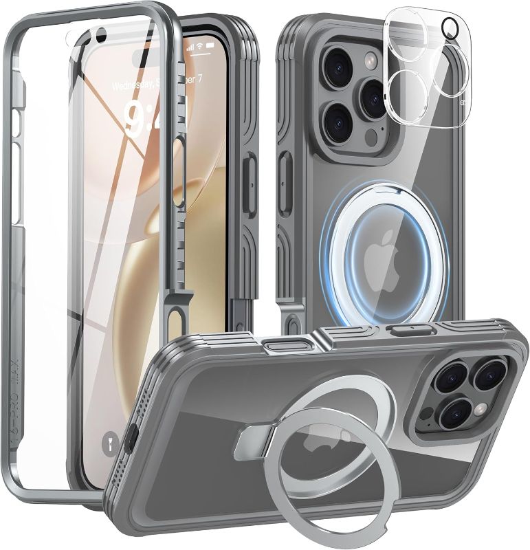 Photo 1 of ***NOT PINK, GREY***
Oneagle Magnetic Stand for iPhone 16 Pro Max Case [Fit for MagSafe], 360° Full Body Shockproof Case Built-in [9H Glass Screen Protector+Magnet Ring Kickstand],with Camera Protector 15FT Mil-Grade Case