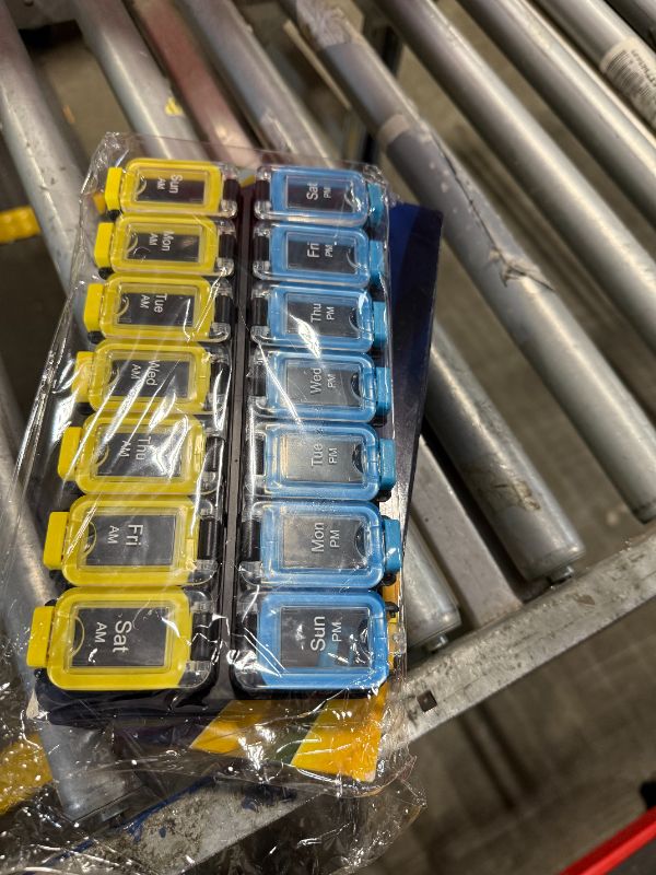 Photo 1 of Extra Large Weekly Pill Organizer 2 Times A Day - Airtight Pill Box 7 Day - Am Pm Vitamin Case - Medicine Container Two Week Supplement Holder Daily Medication Storage Twice Med XL Yellow/Blue