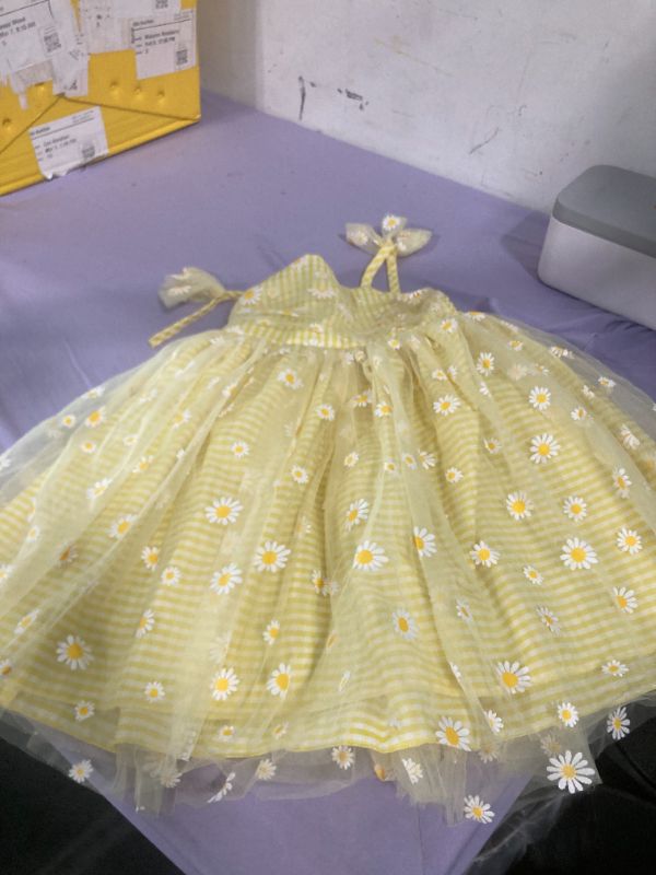 Photo 1 of 1st Birthday Girl Outfit Baby Floral Dress Princess Tutu Tulle Party Pageant Special Occasion Dresses Toddler Kids Spaghetti Straps Smocked Bowknot Wedding Little Flower Girl Dress Yellow 4-5Y