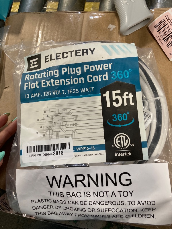 Photo 1 of ELECTERY 360 Degree Rotating Flat Plug Extension Cord – Flat Plug Power Strip Plug Extension Outlet – White Extension Cord with Flat Wall Plug – Power Cord Extension for Home, Office – 15 Ft