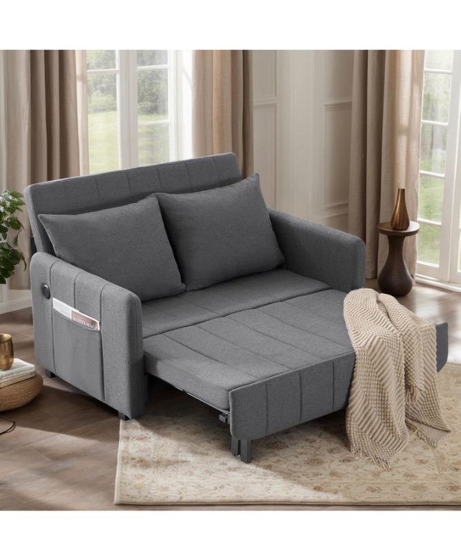 Photo 1 of 52" 3-in-1 Convertible Sleeper Sofa Bed, Loveseat Pull-Out Cama Couch with Pillows & Storage Pockets, Small Futon Sofa Bed for Living Room, Apartment & Guest Room