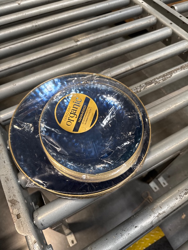 Photo 1 of Organic Hammered Dusty Blue Plates Disposable, (32 Ct) 7" & 10" Blue Clear Plastic Plates Combo, Perfect Blue Disposable Plates for Fancy Plastic Dinnerware Sets and Plastic Party Plates Set