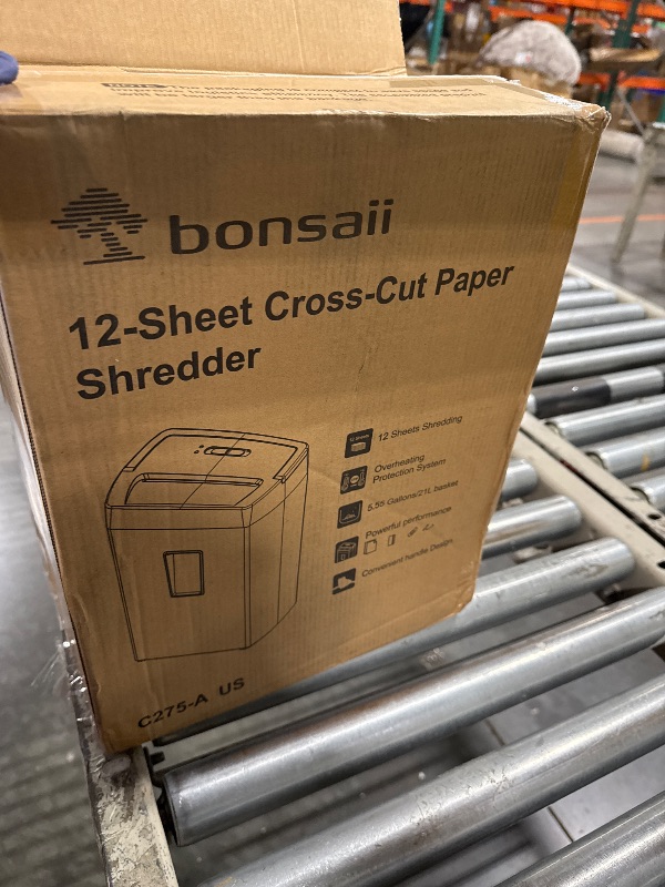 Photo 1 of **USED*8Bonsaii 12-Sheet Cross Cut Paper Shredder, 5.5 Gal Home Office Heavy Duty Shredder for Paper, Credit Card, Mail, Staples, with Transparent Window, High Security Level P-4 (C275-A)