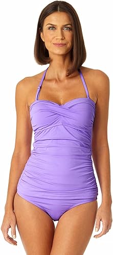 Photo 1 of  Women's Solid Twist Front Shirred Bandeau Tankini Swim Top, XL