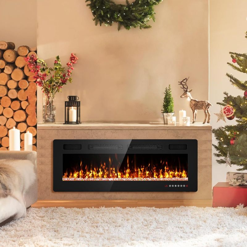 Photo 1 of 50” Recessed and Wall Mounted Fire Places Electric Fireplace Ultra Thin with Remote Control, Toucn Screen
