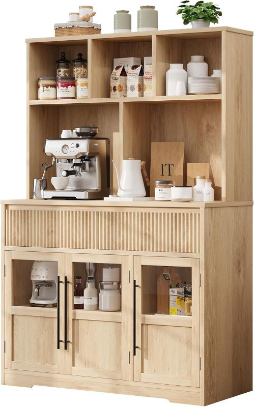 Photo 1 of 60'' Kitchen Pantry Cabinet, Tall Kitchen Cabinet Pantry Cabinet with Glass Doors, Kitchen Cabinet with Drawers Coffee Bar Table