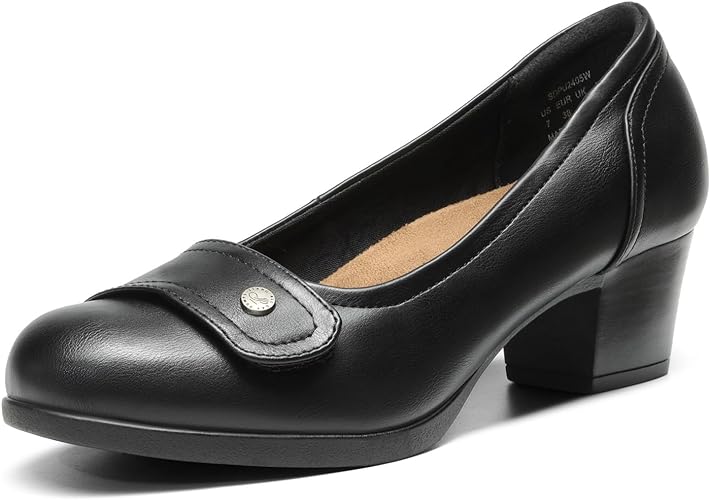 Photo 1 of  Women's Chunky Comfortable Closed Toe Low Block Heels Work Round Toe Dress Wedding Adjustable Slip On Pumps Shoes 7.5