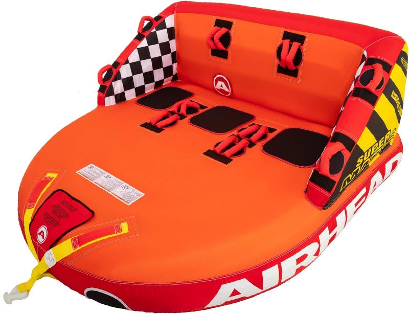 Photo 1 of Airhead Mable Inflatable Towable Tube, 1-4 Rider Models, Dual Tow Points, Full Nylon Cover, EVA Foam Pads, Patented Speed Valve, Boat Tubes and Towables