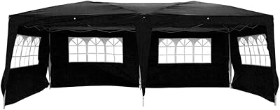 Photo 1 of 3 x 6 m Garden Pop Up Gazebo, Party Wedding Tent Marquee, Water Resistant Awning Canopy with Sidewalls, Windows, Carry Bag (3 x 6m,4Window, Black)
