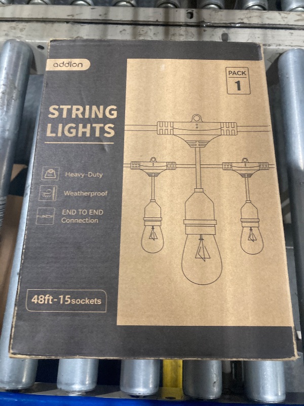 Photo 1 of addlon 48 FT Outdoor String Lights Commercial Grade Weatherproof Strand, 18 Edison Vintage Bulbs, 15 Hanging Sockets (3 Spare Bulbs), ETL Listed Heavy-Duty Decorative Christmas Lights for Patio Garden