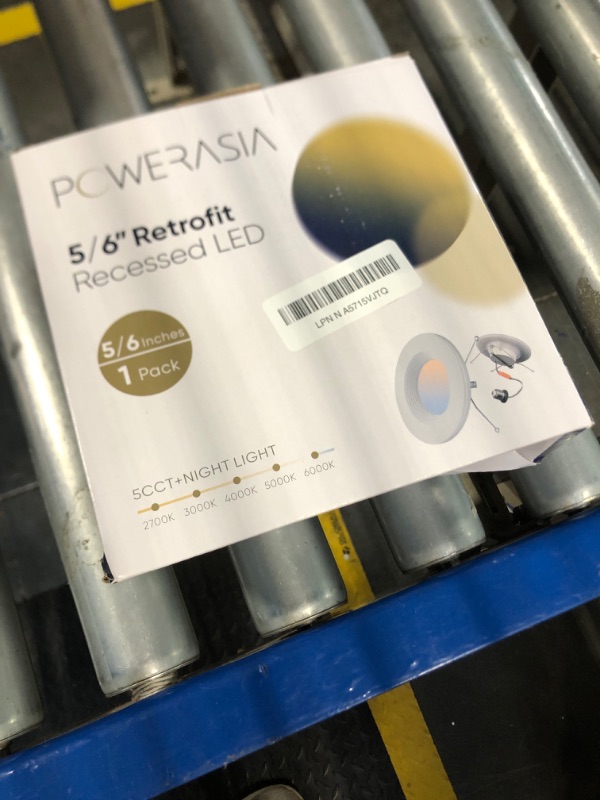 Photo 1 of POWERASIA 1 Pack 5/6 Inch LED Can Lights with Night Light, 5CCT Retrofit Recessed Lighting Selectable 2700K-6000K Dimmable, 12W=75W, 1200LM Downlight Metal Smooth Trim - ETL and Energy Star Certified