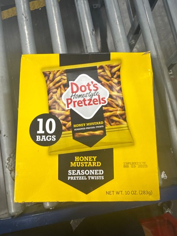 Photo 1 of **EXP 3/25*** Dot's Pretzels Honey Mustard Seasoned Pretzel Twist Snack, 1oz Individually Sized Bag (10 Count)