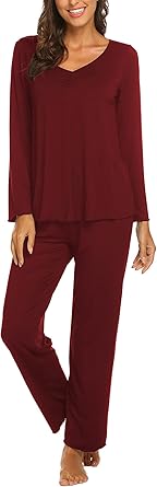 Photo 1 of ***Missing Top, Pants Only***
Ekouaer Women's Pajama Set Long Sleeve Pj Sets Two Piece Loungewear Soft Pajama Top and Pants Pjs Sleepwear, wine red, Large