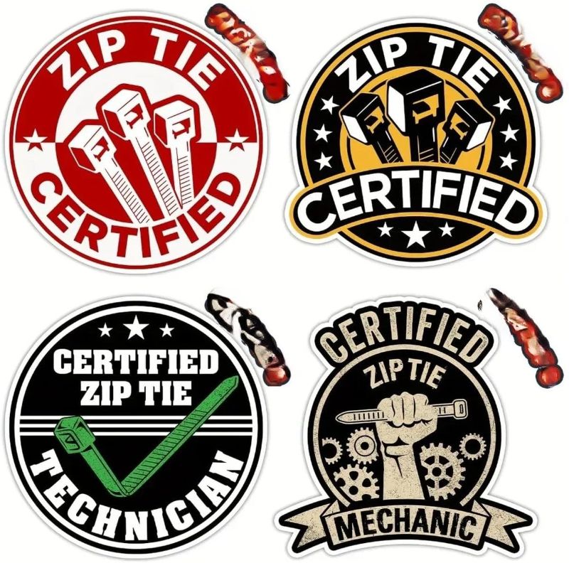 Photo 1 of 1Pc Zip Tie Certified Motorcycle Stickers Funny Technician Mechanic Electrician Construction Waterproof Decals for Racing Helmet