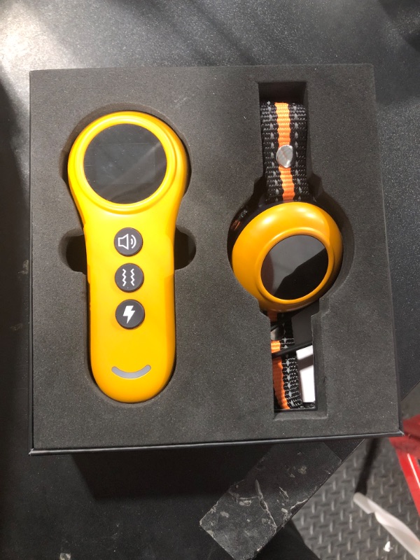 Photo 1 of 2-in-1 Dog Shock Collar & Dog Bark Collar - Smart Anti Barking Dog Training Collar with 5 Adjustable Sensitivity & 3300FT Remote for All Breeds IP67 Waterproof Rechargeable E-Collar (Orange)