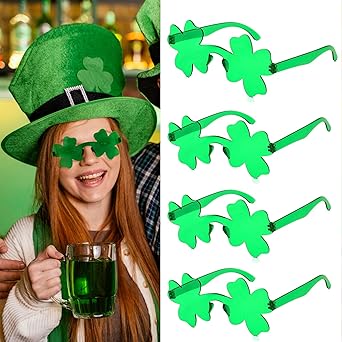 Photo 1 of 4Pcs St. Patricks Day Shamrock Sunglasses Irish Green Clover Four Leaf Costume Party Glasses St Patrick Accessories