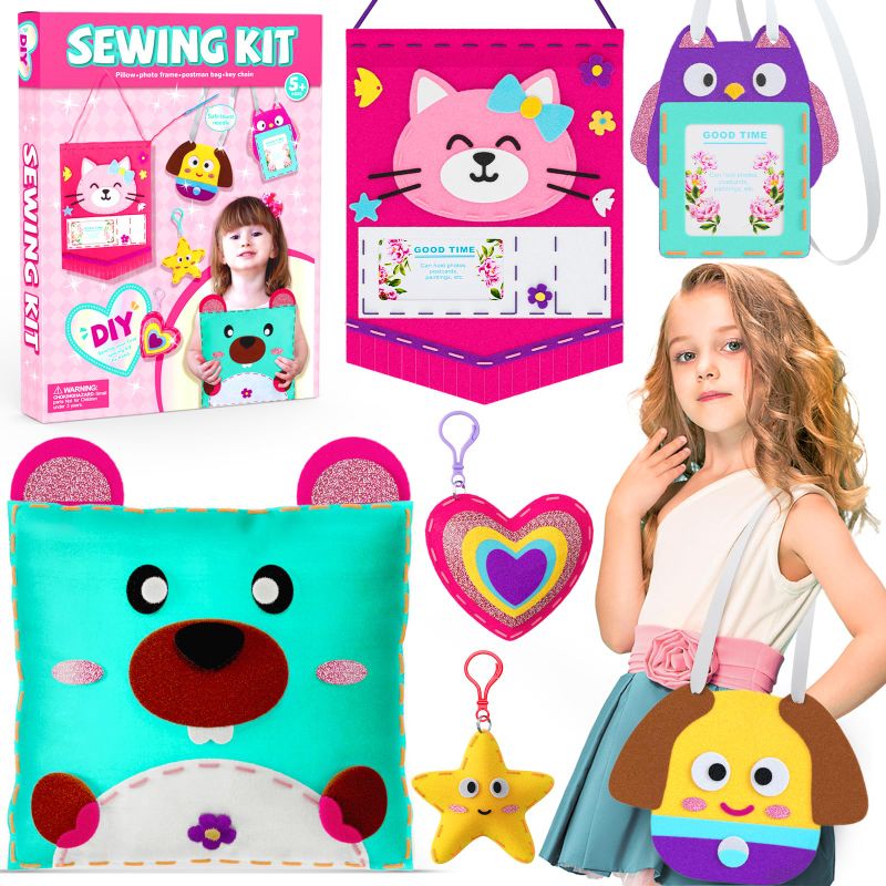 Photo 1 of JZSIJ Sewing Kit for Kids Beginner Arts and Crafts, Make 6 Easy DIY Projects of Animal Felt Craft, Christmas Birthday Gifts Toys for Girls 5-12 Years Old, Suitable for Learning Sewing and Embroidery