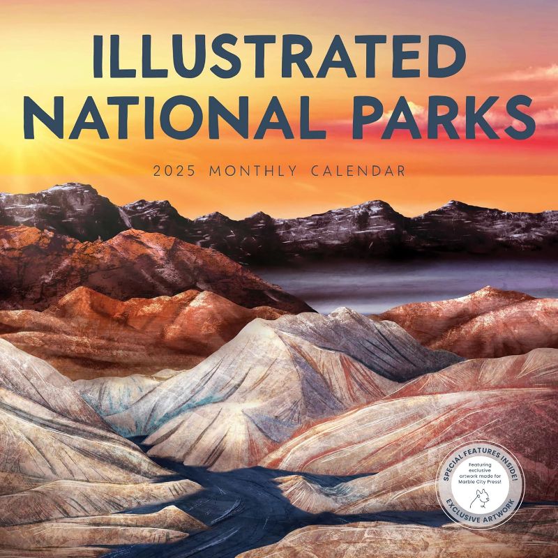 Photo 1 of ***6 packs*** Illustrated National Parks Calendar 2025 | 12" x 24" Nature Wall Calendar 12 Month | Marble City Press | Hand-drawn Art, Yellowstone, Great Smoky Mountains, Zion, Grand Tetons | 2024-2025 Calendar