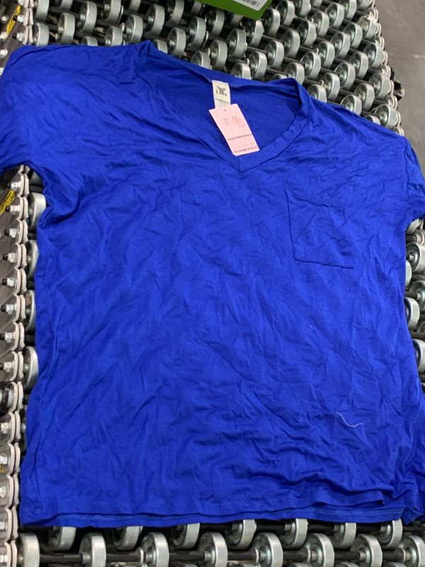 Photo 1 of Geifa womens T-Shirt short Sleeve V Neck Loose Casual Summer Tops with Pocket, Blue, Size Large 