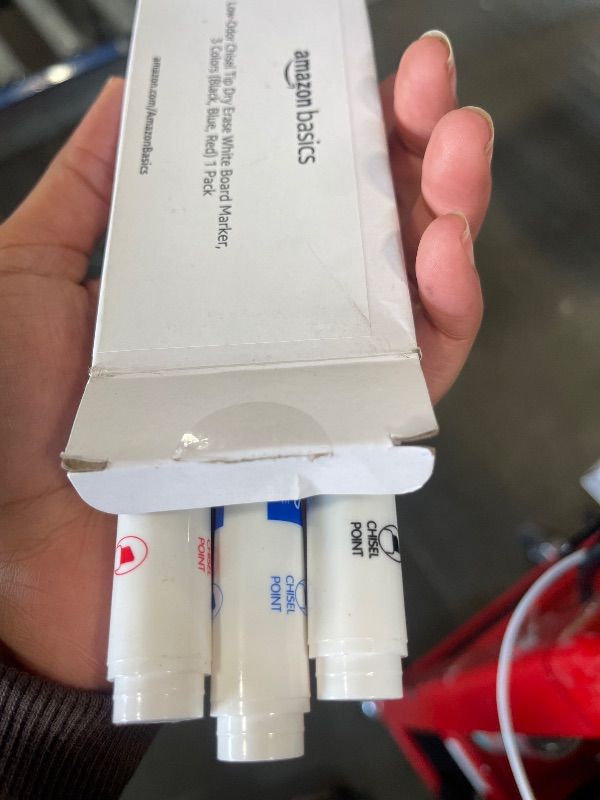 Photo 1 of Amazon Basics Dry Erase Markers For Whiteboards, Chisel Tip, Low-Odor, Black, Red, Blue, Pack of 3