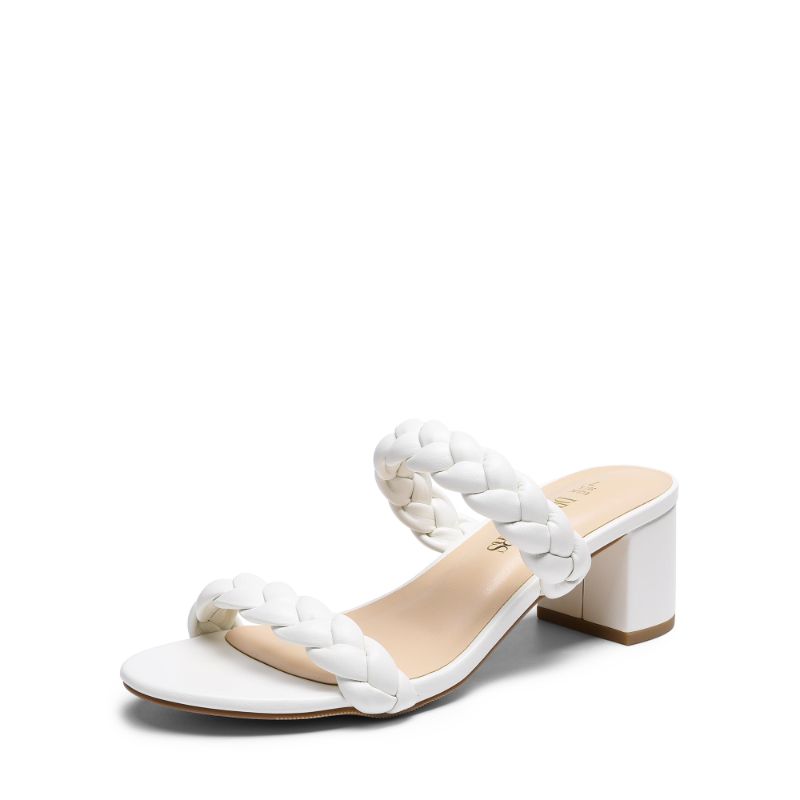 Photo 1 of DREAM PAIRS Women's Two Braided Strap Low Heels for Women Open Toe Block Chunky Heels Sandals Holiday Party Wedding Dress Pumps Shoes DHS213-2 White Size 10