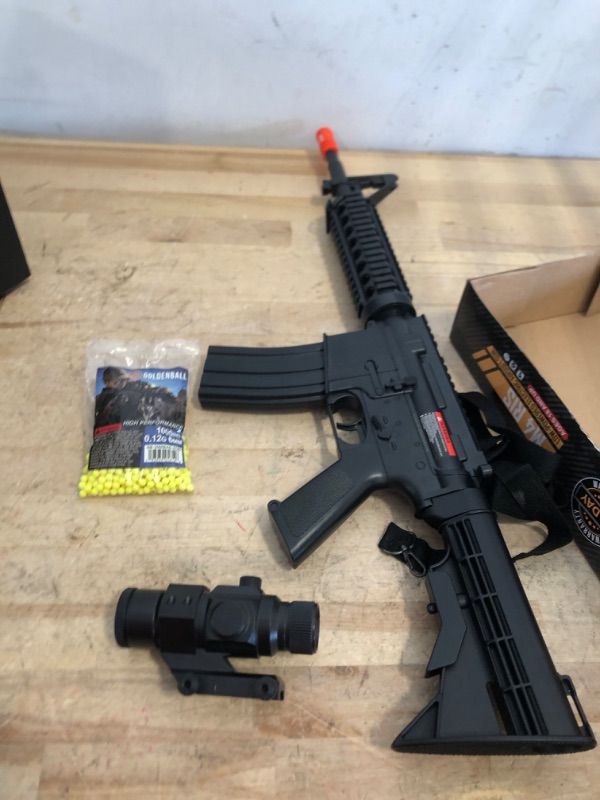 Photo 1 of GoldenBall Well Airsoft M4 RIS Electric Full Automatic AEG Rifle w/Light & Laser - Black (Battery & Charger Included)