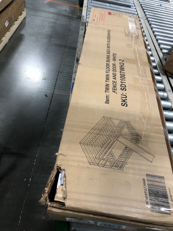 Photo 1 of **PARTS ONLY **PARTIAN SET**Twin Over Twin Floor Bunk Bed with Slide and Ladde, Solid Pine Wood Low Bunk Bed Frame with Door and Safety Guardrails for Kids, Girls, Boys, White